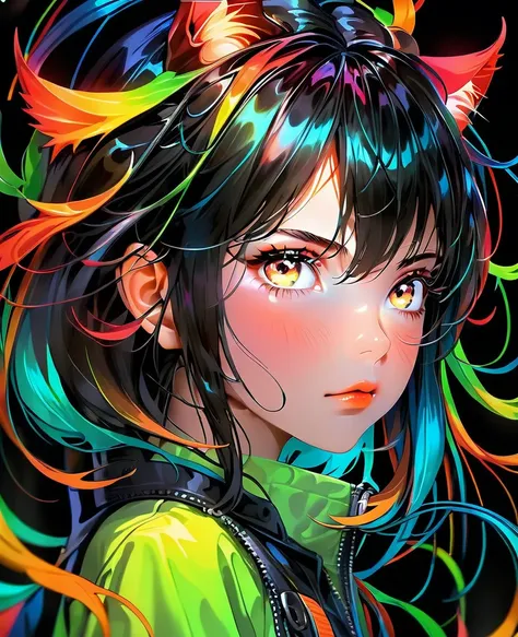 atmosphere Devil horror In a mesmerizing cascade of color and light, an enchanting anime girl Sensual sexyall green spray fire cats candroites viewers with her ethereal beauty Nordic black neon Marina Her delicate features are framed by cascading locks of ...