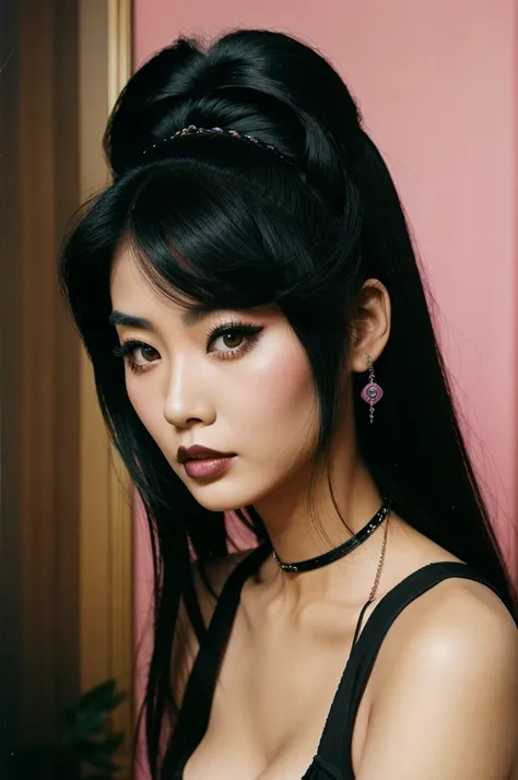 a hyper realistic 80s goth beautiful asian woman