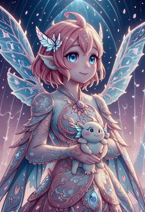 fairy wings on a cute little dragon with mesmerizing feature butterfly ethereal wings masterpiece, top quality, best quality, official art, beautiful and aesthetic:1.2), (1dragon), extreme detailed,(fractal art:1.3), colorful, highest detailed, (masterpiec...