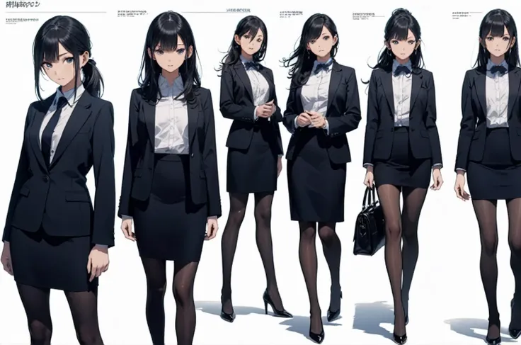 women in business attire standing together, smooth anime cg art, wearing a strict business suit, best anime character design, an...