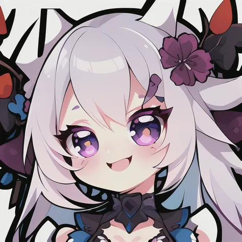 one girl, smiling, bunny ears, cute, white hair, twitch emote, blushing, white background, sticker, high quality