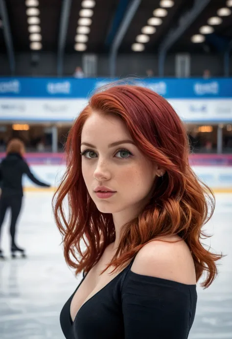 1 girl, 24 years old, sexy, (bright red hair:1.3), shoulder length hair, parts, blue eyes, photo, (photorealism:1.4), realistic ...