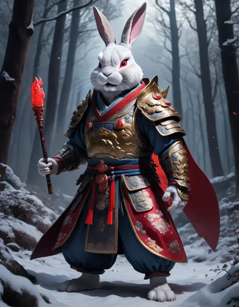 xcyp,the beast of chinese mythology, the mighty and strong anthropomorphic rabbit king dressed in gorgeous hanfu and armor, glut...