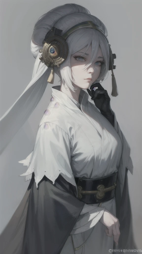 a close up of a woman with white hair and a white mask, beautiful character painting, guweiz, artwork in the style of guweiz, wh...