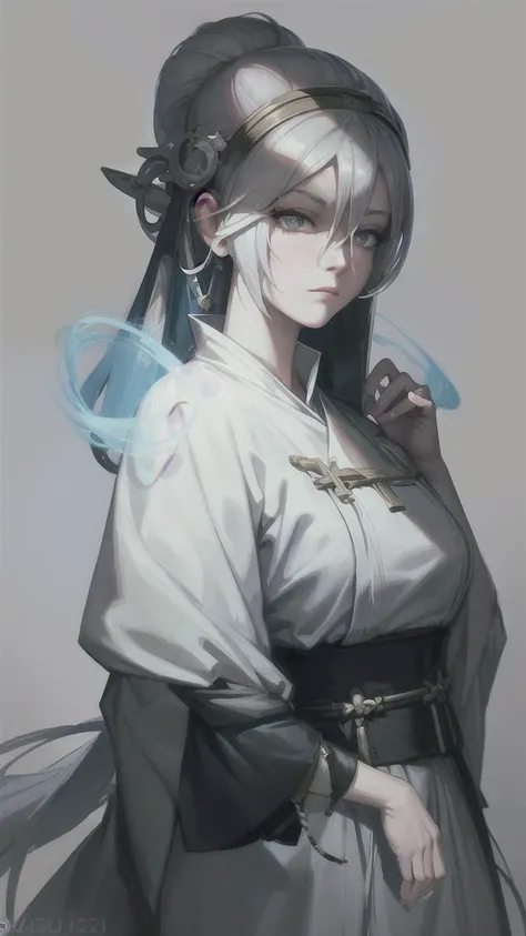 a close up of a woman with white hair and a white mask, beautiful character painting, guweiz, artwork in the style of guweiz, wh...