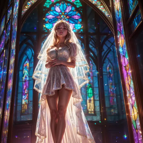  (Cathedral from below:1.28) (ZoomLayer) TopQuality 8K masterpiece of ((Professional photo)), (((Clarisse de Cagliostro))) (Detailed White WeddingDresses), Chain, (((Extremely detailed KAWAII face))) {((VeiledFace))|BlondeHair|(Elaborate BuleEyes)with(Spar...