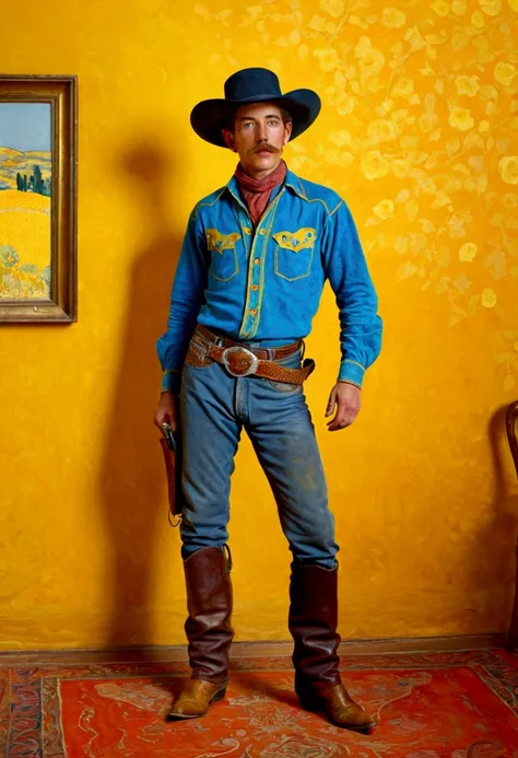 Western Cowboy, full body, by Pierre Bonnard, cinematic still, (best quality, masterpiece), very aesthetic, perfect composition, intricate details, ultra-detailed, vivid colors