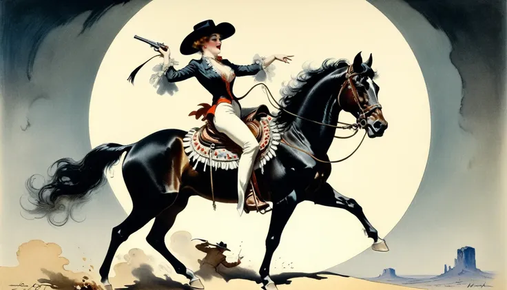 (best quality, Masterpiece:1,1), ((illustration by Louis Icart)),Western Cowboy, improvisation, Detailed illustration, grotesque,
 Intricate details, tempering, (aesthetics), excitement, hyperrealistic, insanely detailed, ((Louis Icarth style)