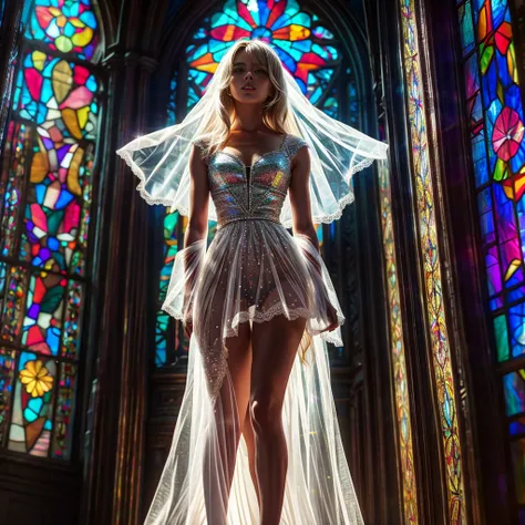  (Cathedral from below:1.28) (ZoomLayer) TopQuality 8K masterpiece of ((Professional photo)), (((Clarisse de Cagliostro))) (Detailed White WeddingDresses), Chain, (((Extremely detailed KAWAII face))) {((VeiledFace))|BlondeHair|(Elaborate BuleEyes)with(Spar...