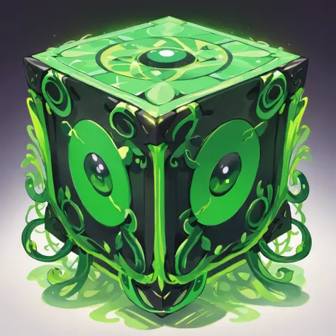 giant black cube,with long green tentacles,the cube only has one eye