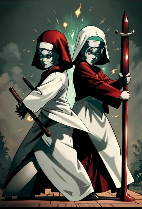 two nuns dueling with swords