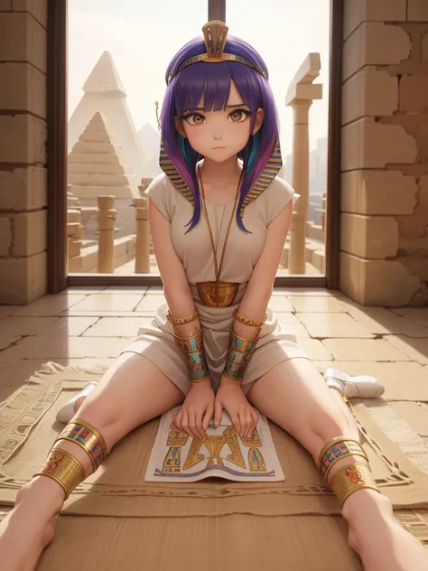 cute ancient egyptian princess、colorful temples of ancient egypt、the colorful streets of ancient egypt、artistic、detailed、colored...