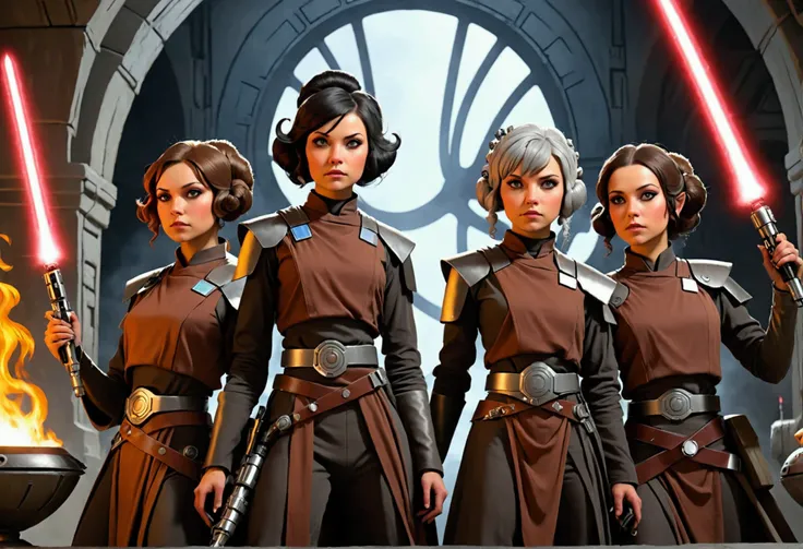 (Star Wars Acolyte) A group of lesbian space witches (not the hot kind, plain to a little ugly) scissor and have a lesbian orgy while a few of the older ones chant, stone fortress
