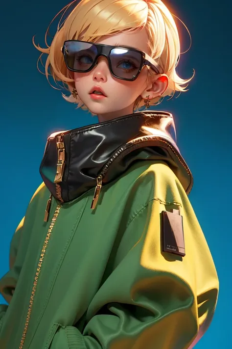 Blind Box,Simple Background,Blind Box,Simple Background,Boyish Short Hair，blonde，Margiela，balenciaga，Vetements,High Fashion，Black clothes，sunglasses，whole body，male