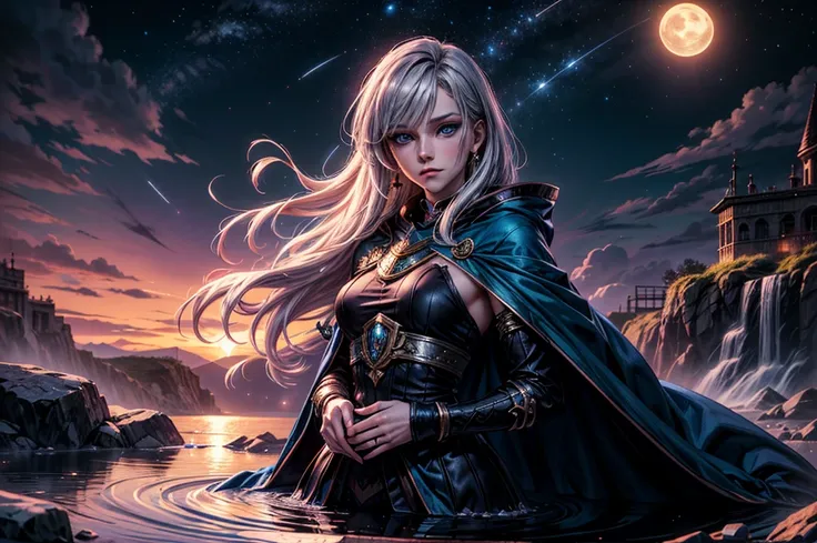 Name: Elysande the priestess of the blue moon

Eyes: One delicate lilac, the other deep ocean blue.
Cloak: Midnight velvet, woven with memories—a falling star, a forgotten kiss, and the echo of a lullaby.
Moonlight: Silver bathes her, craters become conste...