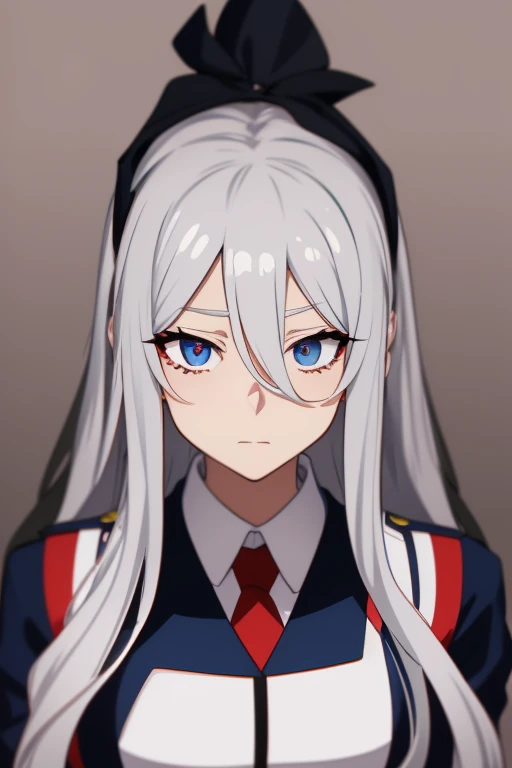 female character from the anime My Hero Academia with the UA uniform with long white hair, the right eye blue, the left brown, and a scar under the right eye