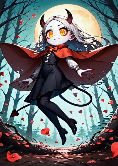 hzk,score_9, score_8_up, score_7_up, score_6_up, score_5_up, score_4_up ,(solo:1.7),1girl((devil:1.7),cute,big eyes,white skin,pale skin,evil smile,long nail,orange eyes,(looking down:1.3),wearing capelet((very big:1.5),(very long:1.3),(black),Tattered)), ...
