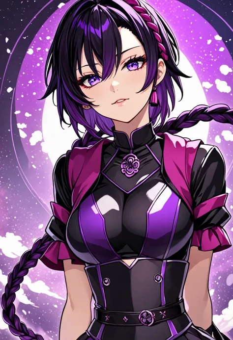 Shinobu Sexy, purples eyes ,black hair with purple highlights