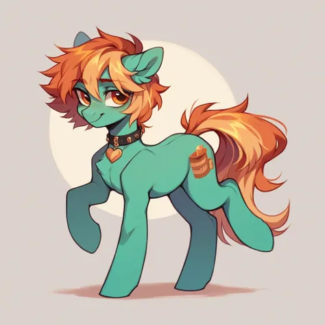 My little pony OC, wild pony, cuddly, masculine gender but with a somewhat feminine appearance, wearing a feminine outfit, full body, femboy