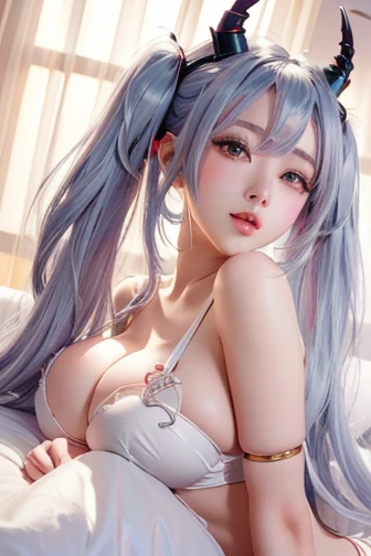 anime sex art of two sexy Anime Girls with horns and horns, tits, WLOP and Sakimi-chan, two beautiful Anime Girls, biomechanical tits, nixeu and sakimichan, Twin tails, Anime Girls, Naughty anime style, [ 4k digital art ]!!, Naughty, Her breasts are covere...