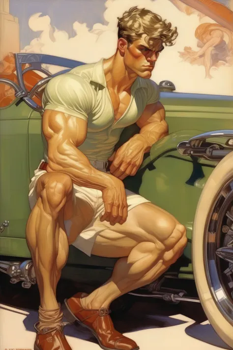 j.c. leyendecker style - the incredible hulk as a handsome young muscular man wearing bathing suit, in the style of j.c.leyendec...