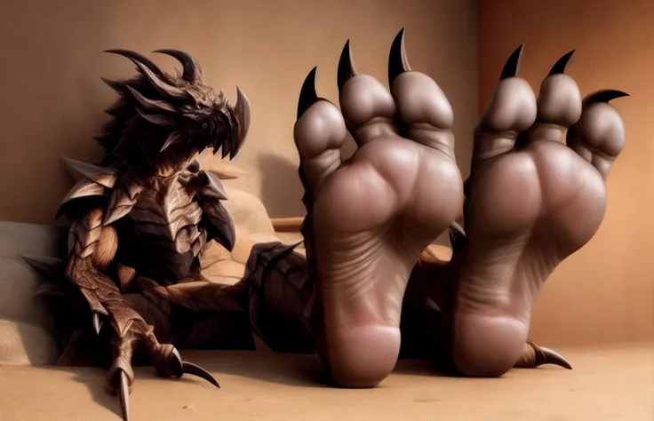 alduin from elder scrolls, species:wyvern, male, spreading legs, feet, big feet, 3 toes, 3 big toes, soles, big soles, foot focu...