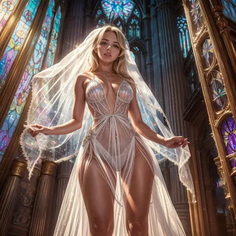  (Cathedral from below:1.28) (ZoomLayer) TopQuality 8K masterpiece of ((Professional photo)), (((Clarisse de Cagliostro))) (Detailed White WeddingDresses), Chain, (((Extremely detailed KAWAII face))) {((VeiledFace))|BlondeHair|(Elaborate BuleEyes)with(Spar...