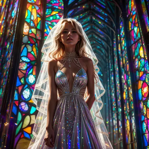  (Cathedral from below:1.28) (ZoomLayer) TopQuality 8K masterpiece of ((Professional photo)), (((Clarisse de Cagliostro))) (Detailed White WeddingDresses), Chain, (((Extremely detailed KAWAII face))) {((VeiledFace))|BlondeHair|(Elaborate BuleEyes)with(Spar...