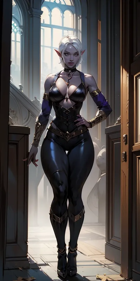 
Organized Description
Subject
Female drow elf: Elven character with dark skin
Muscular physique: Strong and toned body
1MILFWOMAN BIMBO aesthetic: Suggestive of a confident, provocative pose full body
Physical Appearance
White short bob hair: Contrasting ...