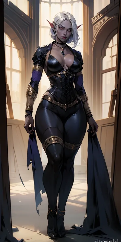 
Organized Description
Subject
Female drow elf: Elven character with dark skin
Muscular physique: Strong and toned body
1MILFWOMAN BIMBO aesthetic: Suggestive of a confident, provocative pose full body
Physical Appearance
White short bob hair: Contrasting ...