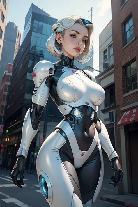 There is a woman dressed as a robot posing next to an old building, beautiful half-cyborg white girl, cute cyborg girl, Linda cyborg girl, perfect robot girl, cyborg girl, young cyborg, beautiful female robot, Beautiful robot woman, cyborg girl, perfect cy...