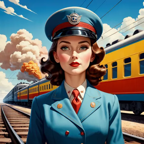 american style propaganda poster, train,