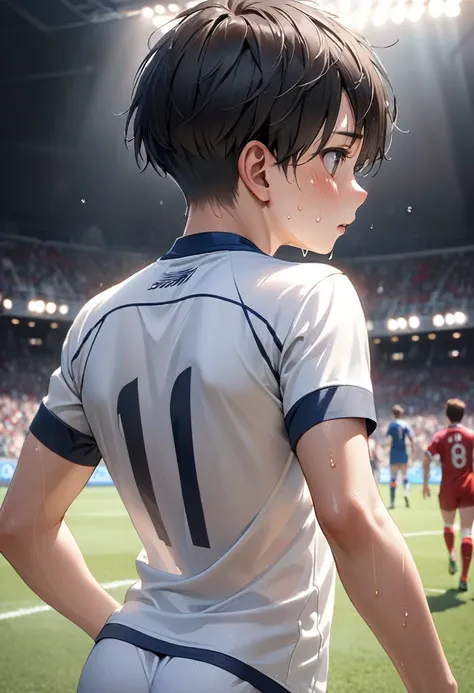 {{masterpiece、Highest quality、(((Realistic、Realistic:1.37)))、One boy, 8K quality、Very delicate and beautiful、wonderful、Large file size、Very detailed、Very detailed、Cinema Lighting}}、Very short hair,Black Hair,Boys Haircut,Short sleeve,,soccer、Perfect limbs,...