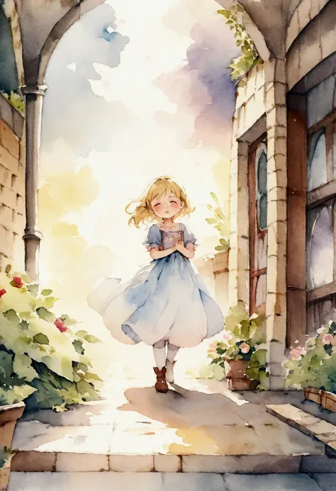 Crying blonde princess　１６Age　Fantasy　Picture books　watercolor