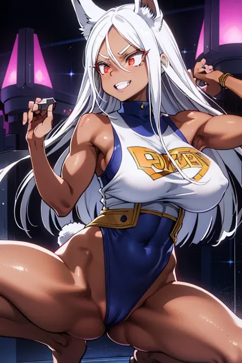 
Rumi Usagiyama, long hair, animal ears, white hair, rabbit ears, dark-skinned female, muscular, 
rabbit girl, muscular female, (red eyes:1.5), (parted bangs:1.5), (complete anatomy),
High resolution,Sharp focus,(Super detailed,Very detailed),(Very detaile...