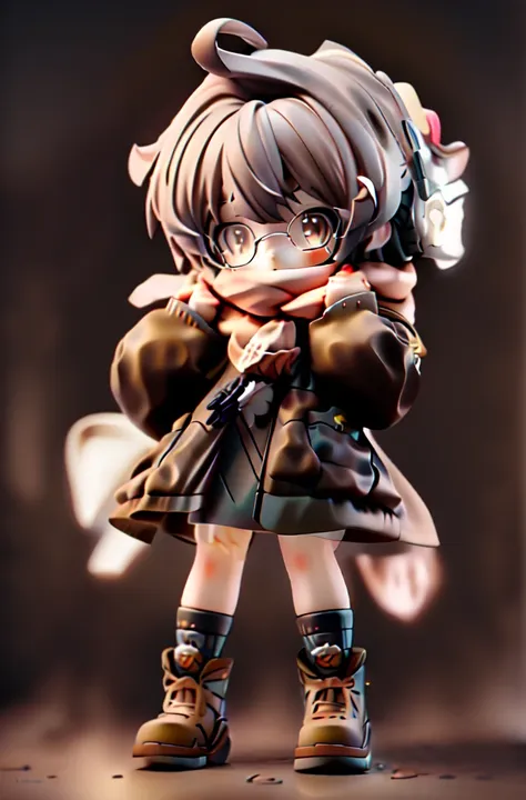 absurdres, masterpiece, best quality, highres, 1girl,solo, yuki, brown coat, scarf, glasses, kneehighs, loafers, standing, head ...