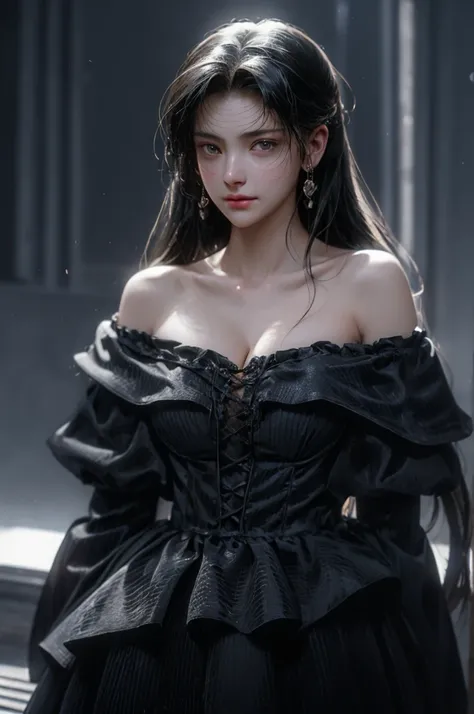 (Girl in a semi-transparent off-the-shoulder black dress)、, (photo realistic:1.4), (hyper realistic:1.4), (realistic:1.3), (smoother lighting:1.05), (increase cinematic lighting quality:0.9),. 32K, 1girl,20yo girl, realistic lighting, backlight, light on f...