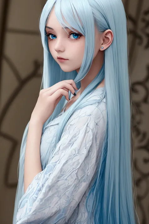 1 girl, Long light blue hair, dark blue, 