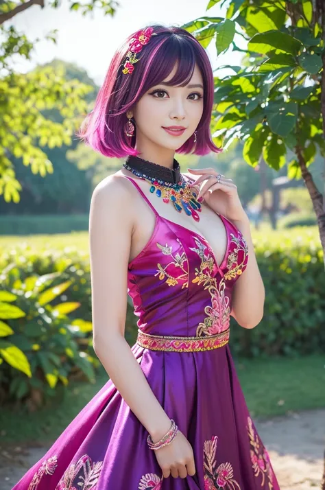 (masterpiece:1.4), (best quality:1.4), ultra high res, ultra high resolution, ((detailed facial features)), HDR, (realistic, photorealistic, photo-realistic:1.37), full body Esbian, sexy Thai model, (-anime), vivid colors, ((vivid colors multicolor (pink, ...