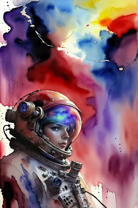 (masterpiece, top quality, best quality, extreme detailed, highest detailed, official art, beautiful and aesthetic:1.2), colorful, cowboy shot, beautiful face, solo, perfect body, 1girl, in space, spacecraft, spacesuit, sun rays, indoors, (wires and cables...