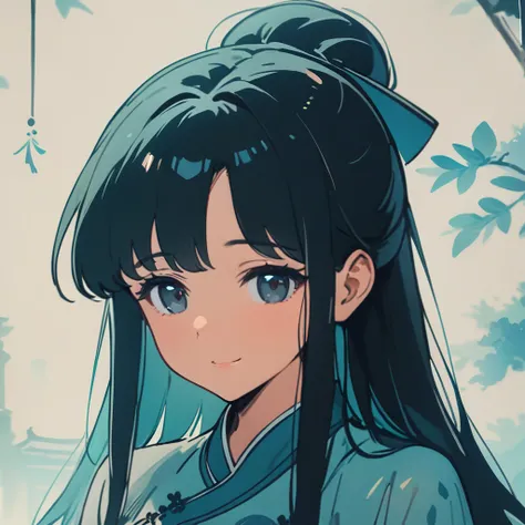 ((masterpiece)), ((Highest quality)), ((Black straight hair)), ((Beautiful girl with beautifully detailed black eyes)), ((Ancient Chinese princess in light blue kimono)), (light smile),((Super detailed)), ((high resolution)), (アニメ:1.1)