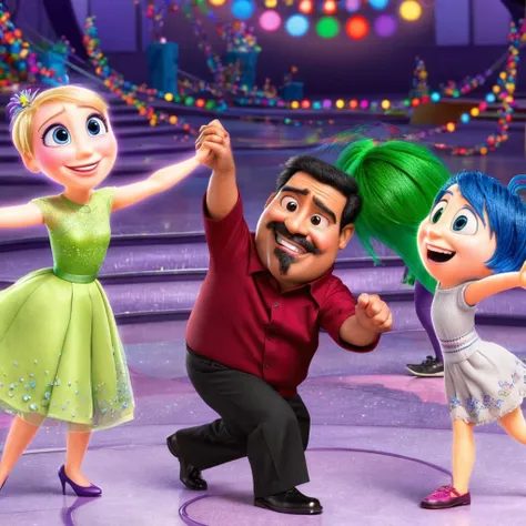 Disney Inside Out movie footage where one of the emotions is Nicolas Maduro dressing like hapiness