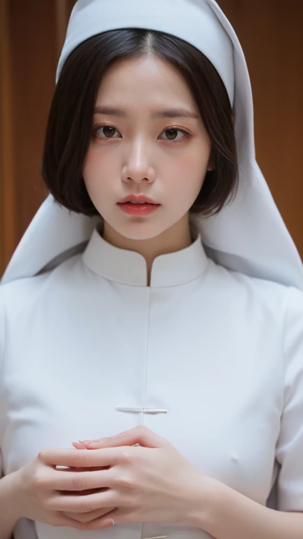 ((best quality, 8ก, Masterpiece :1.37)), (christian church), bare chest, wearing a nun&#39;s hat, position:Standing style, (girl christian nun), Beautiful face, Topping, 18 year old girl, black hair, Extraordinarily detailed face, Extraordinarily detailed ...