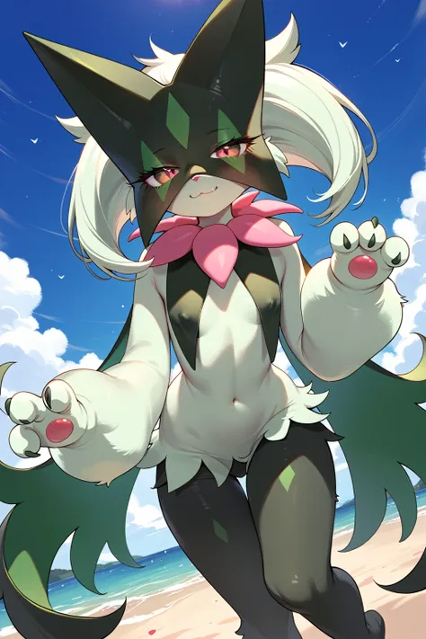 ((masterpiece,high resolution,highest quality,8k))
(meowscarada_pokemon,flat chest)big and beautiful eyes,smile