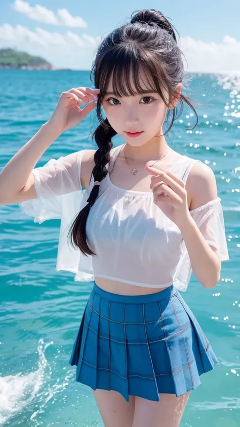 Cute Girls､high school girl､Idol､mini skirt､See-through､Ocean､Playing with water