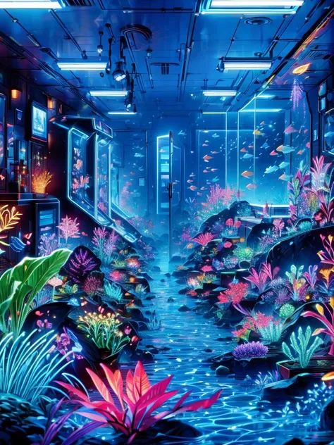 Masterpiece,Best image,aquarium,(((unmanned))),Large aquarium,aisle,