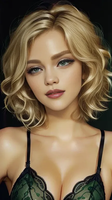 blond woman with short wavy hair, ((wearing black lingerie)), posing for a picture, blonde short wavy hair, short blonde hair, short blond hair, short blond hair, blonde and attractive features, blond bob haircut, a gorgeous blonde, medium short hair, shor...