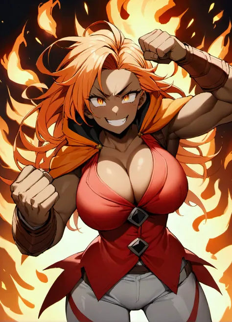 score_9、score_8_up、score_7_up、score_6_up、source_アニメ、Explosive Wizard、Mature witch、Big Breasts、Orange Hair、Burning Hair、shortage々new hair、Burning Fire、Red jacket、White trousers、Orange Cape、Explosive Fist、Burning Hair、Flame Hair、勇fierce果敢、fierce々Enthusiasm、S...