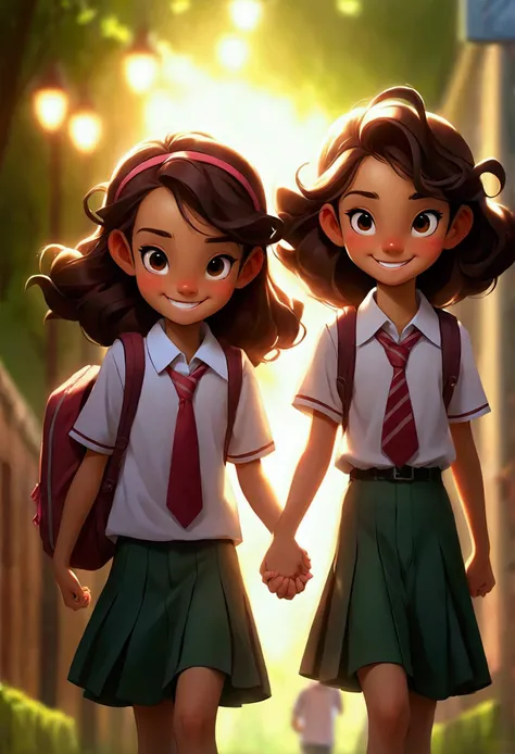 Smiling junior high school students holding hands