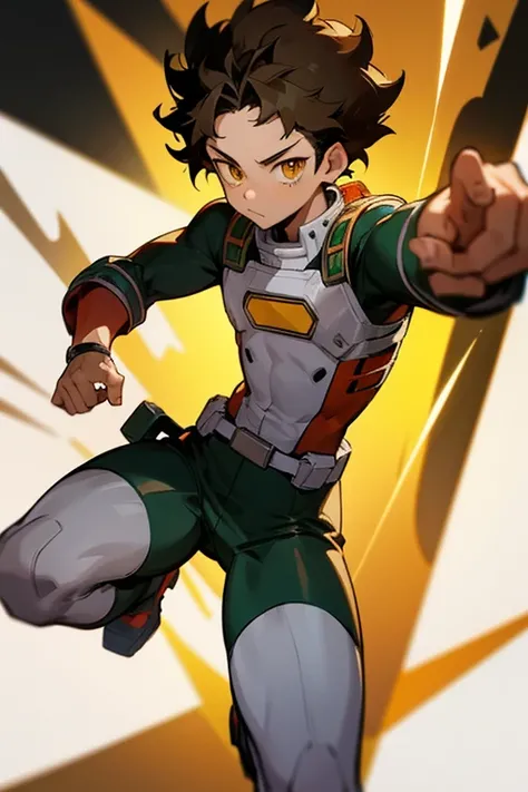 1boy, My hero academia, Small curly hair, Yellow eyes, 19 years old, light brown skin.